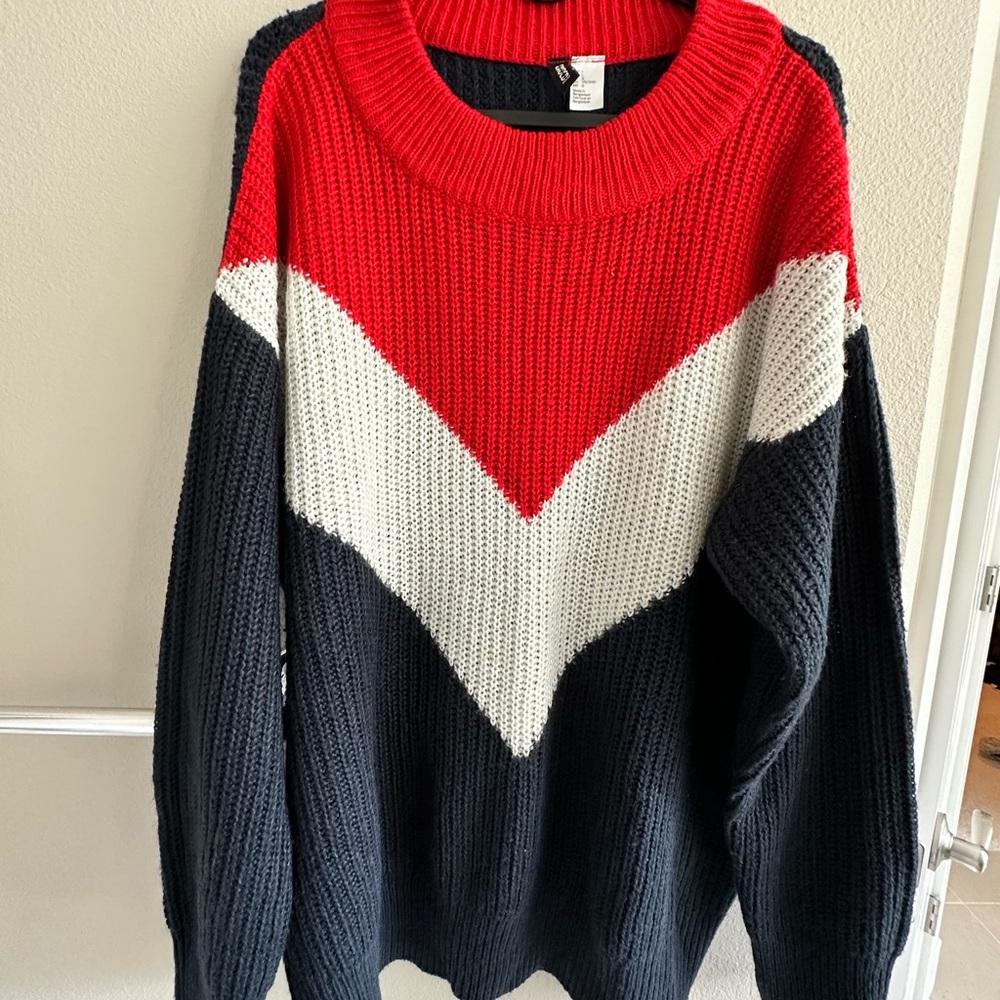 H&M Red, White, and Black Cowl Neck Sweater